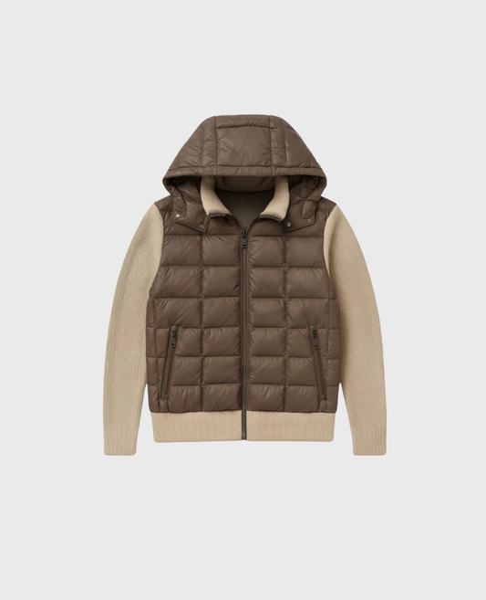 NAVY LIGHT BROWN CARDIGAN WITH HOOD