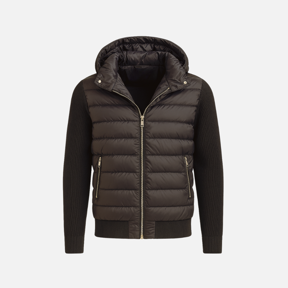 NAVY DARK BROWN CARDIGAN WITH HOOD